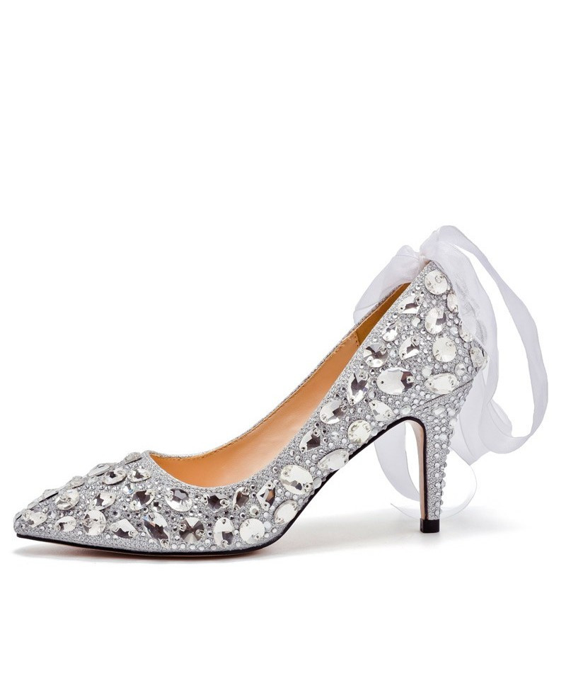 Beautiful Wedding Shoes
 Beautiful Sparkly Crystal Wedding Shoes Silver With Ribbon