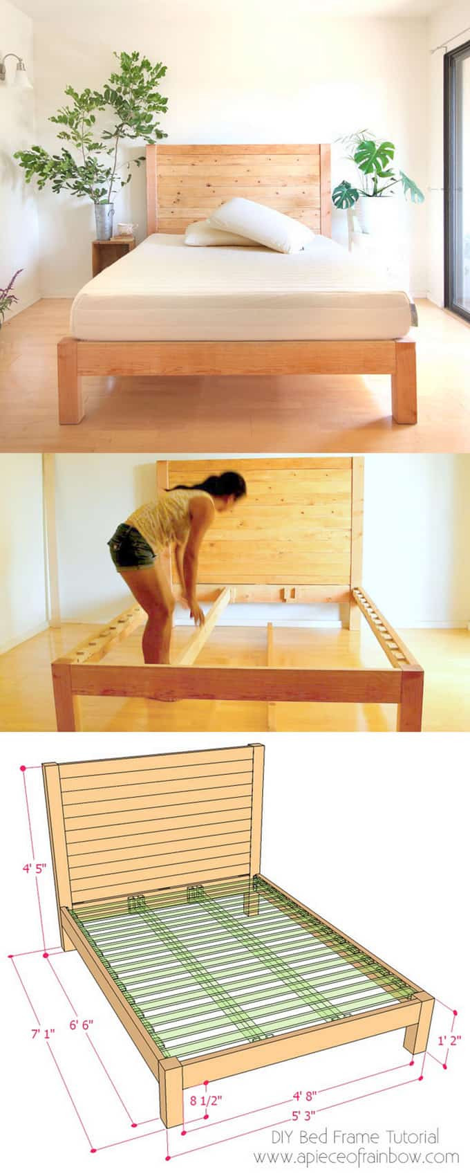Bed Frame DIY Plans
 DIY Bed Frame and Wood Headboard A Piece Rainbow
