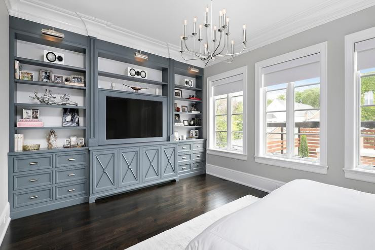 Bedroom Wall Units With Drawers
 Gunmetal Gray Bedroom Built Ins with Polished Nickel