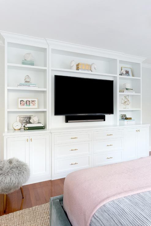 Bedroom Wall Units With Drawers
 Bed Facing Built In TV Unit Transitional Bedroom