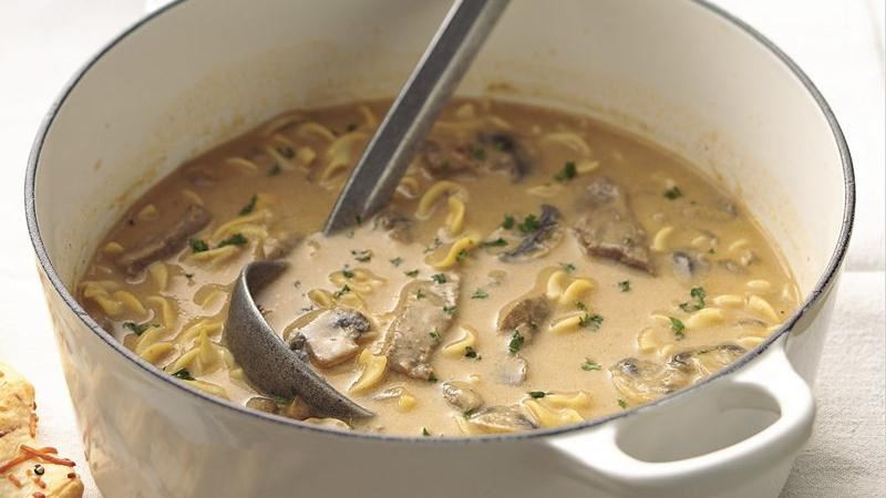 Beef And Noodles Recipe Cream Of Mushroom Soup
 Creamy Beef Mushroom and Noodle Soup recipe from Betty
