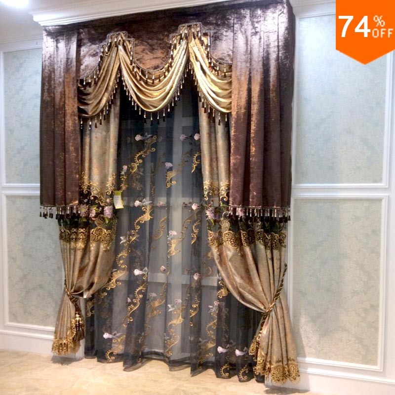 Beige Kitchen Curtains
 Brown Valance Beige Golden Flowers curtains Dinning Room