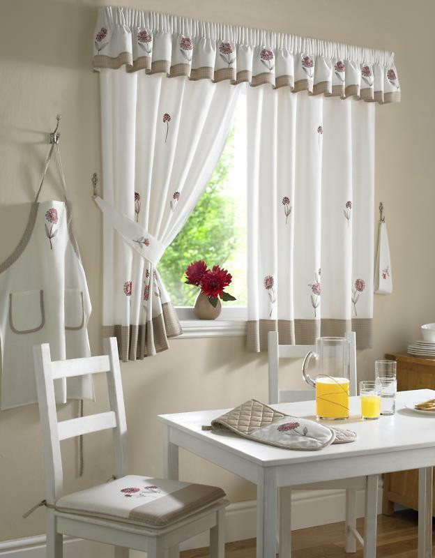 Beige Kitchen Curtains
 FRESH MODERN RED BEIGE IVORY EMBROIDERED FLORAL KITCHEN