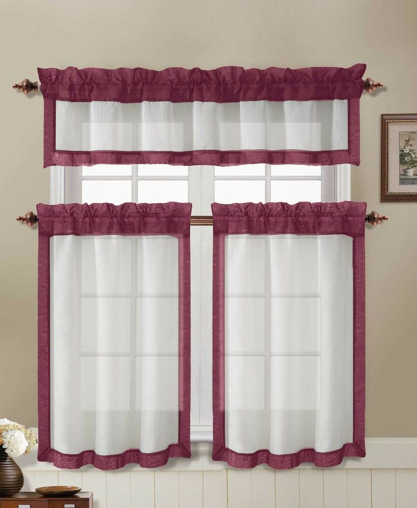 Beige Kitchen Curtains
 Kitchen Window Curtain Set 2 Tier Panels & 1 Valance