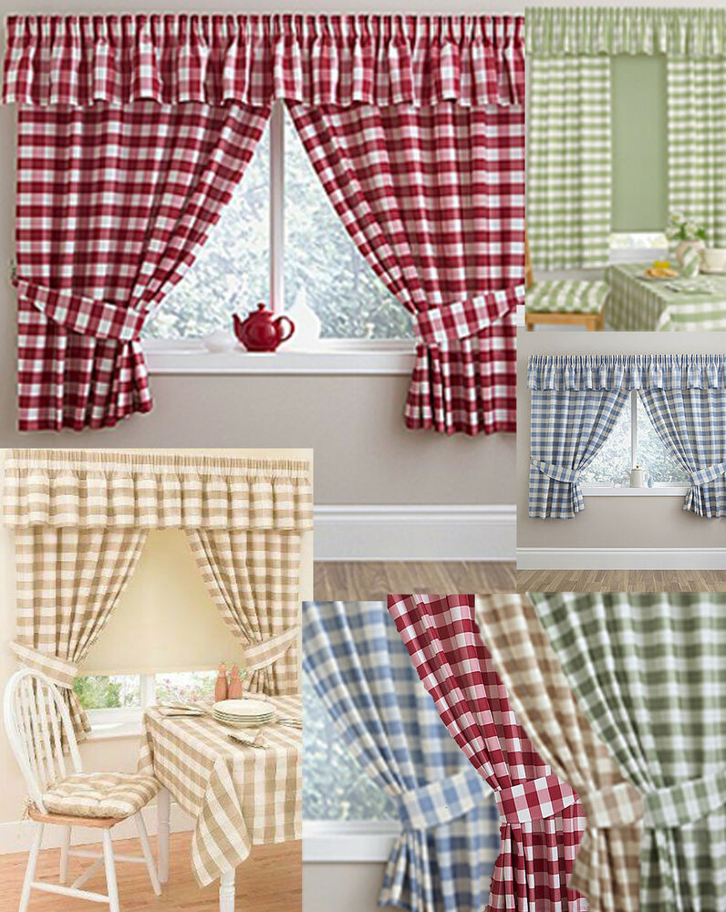 Beige Kitchen Curtains
 GINGHAM CHECKED KITCHEN CURTAINS MATCHING PELMET