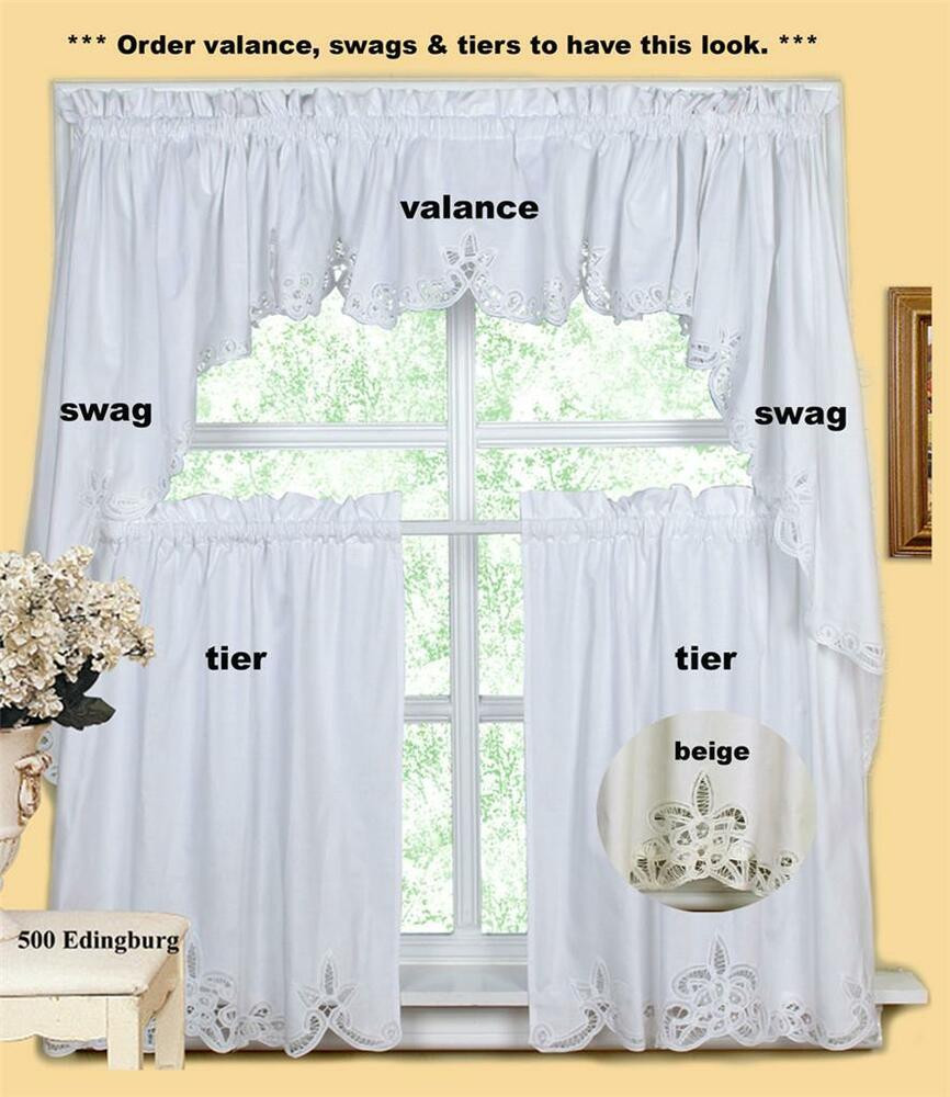 Beige Kitchen Curtains
 Batteburg Kitchen Curtain Valance Tier Swag Beige White