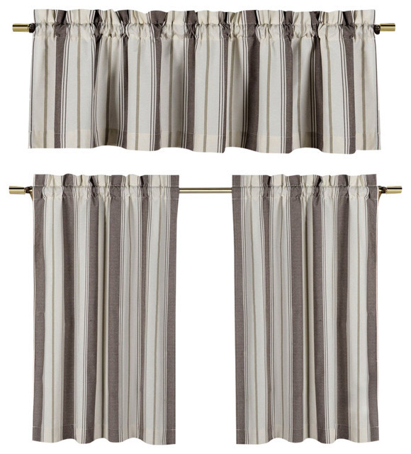 Beige Kitchen Curtains
 Taupe and Beige Kitchen Window Curtain Set Striped Design