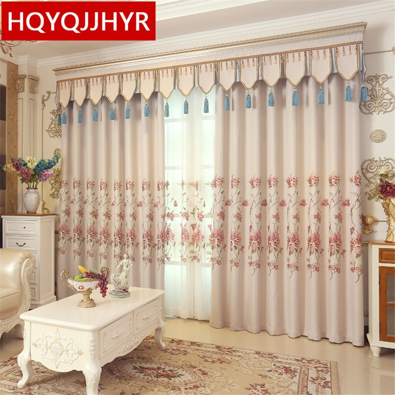 Beige Kitchen Curtains
 European style luxury pastoral beige big flower embroidery