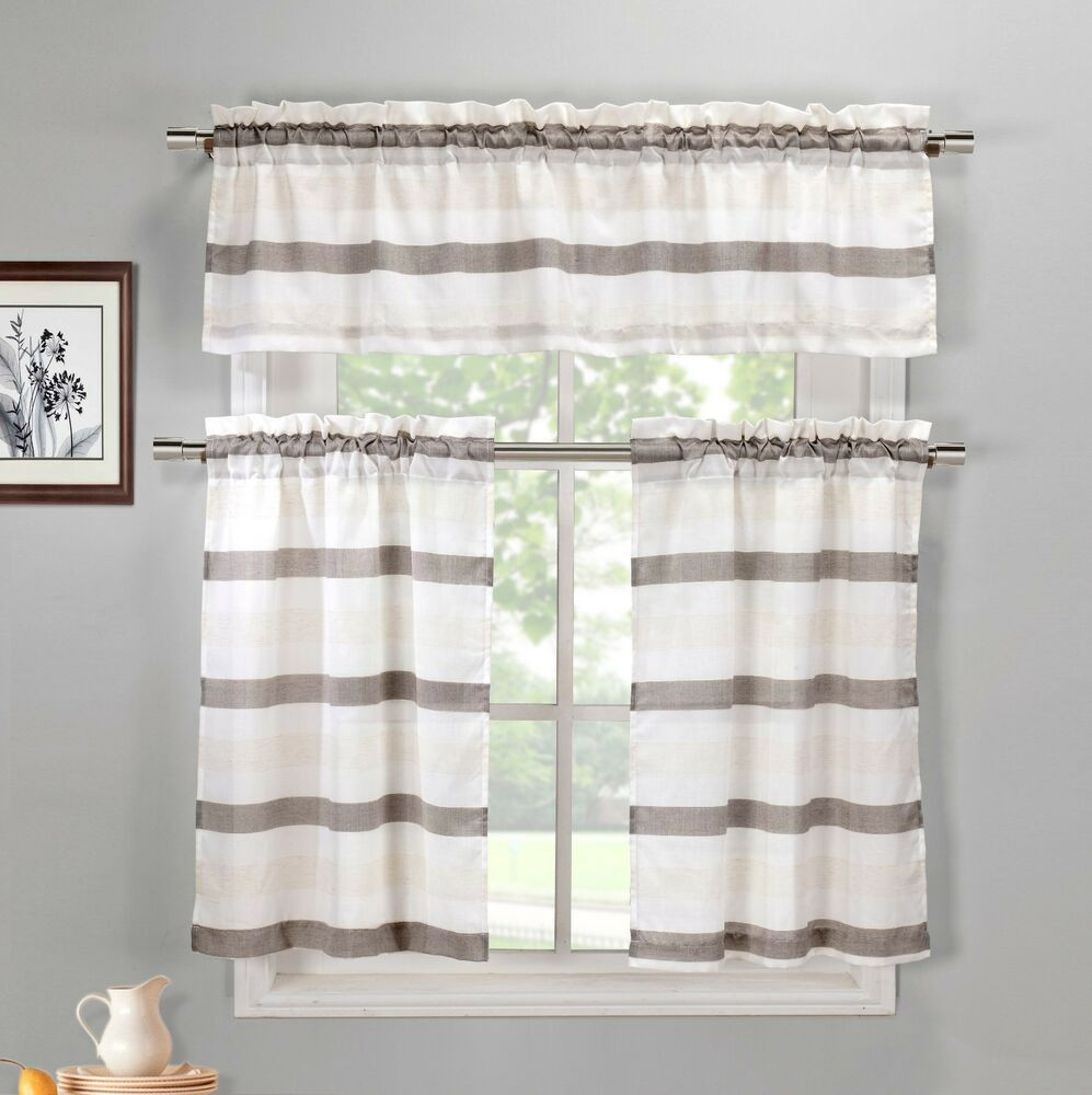 Beige Kitchen Curtains
 Taupe Ivory and Beige 3 Piece Kitchen Window Curtain Set