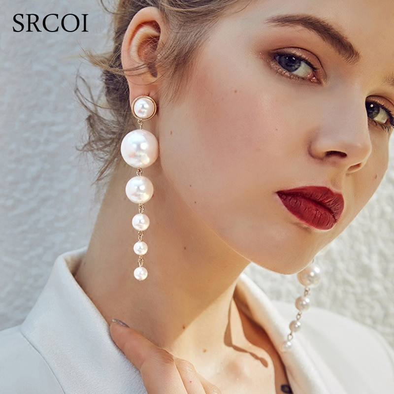 Big Earring
 SRCOI Trendy Elegant Created Big Simulated Pearl Long
