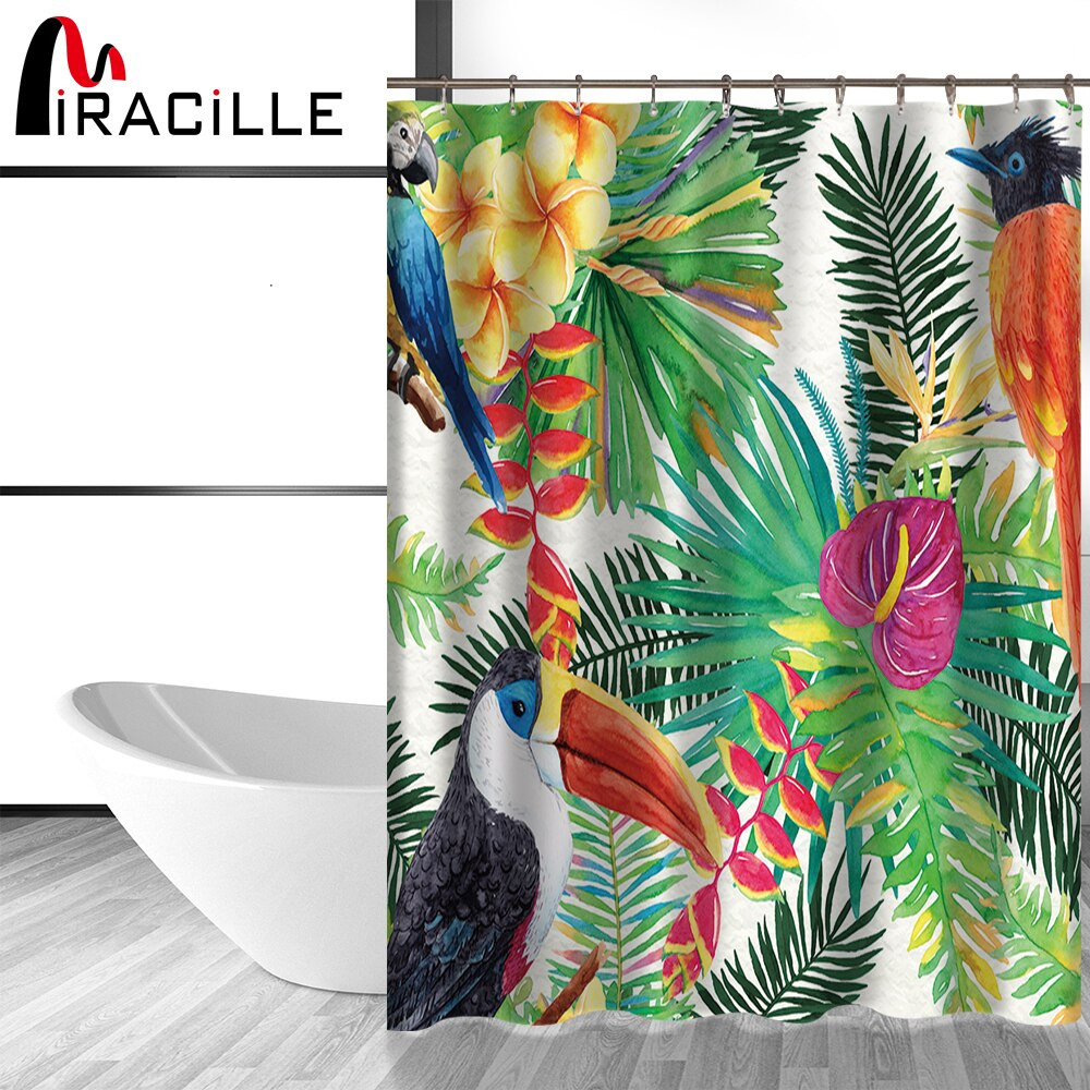 Bird Bathroom Decor
 Miracille Tropical Flowers and Birds Bath Curtains