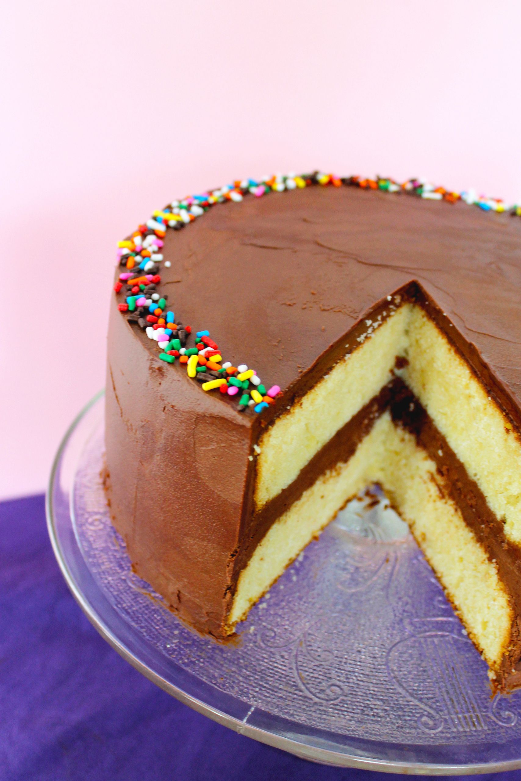 Birthday Cake Frosting
 Yellow Birthday Cake with Fluffy Chocolate Ganache Frosting