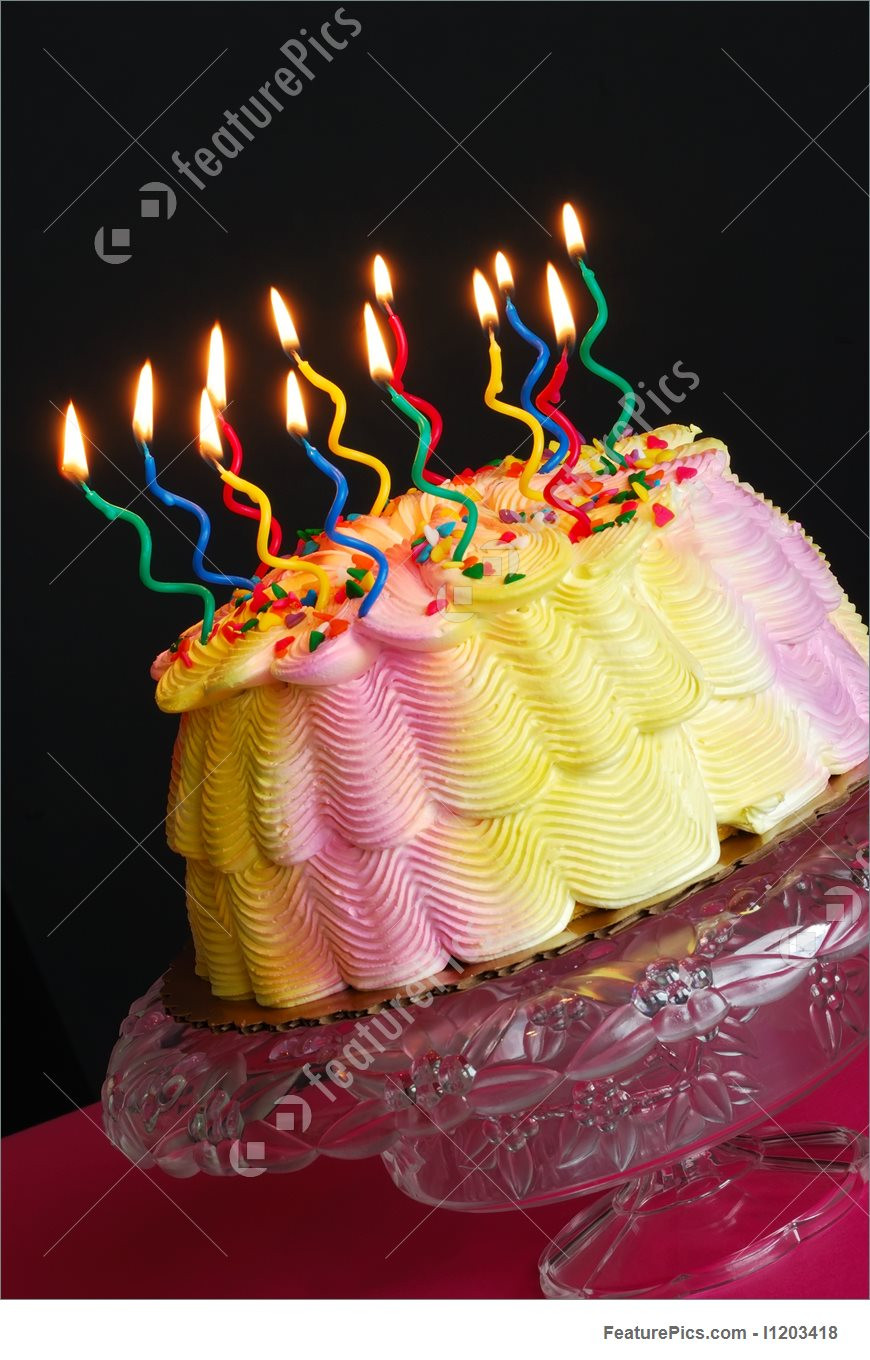 Birthday Cake With Picture
 Birthday Cake With Lighted Candles Stock Picture I