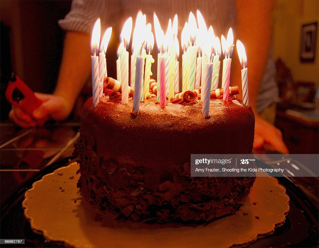 Birthday Cake With Picture
 A Birthday Cake Ablaze With Many Candles High Res Stock