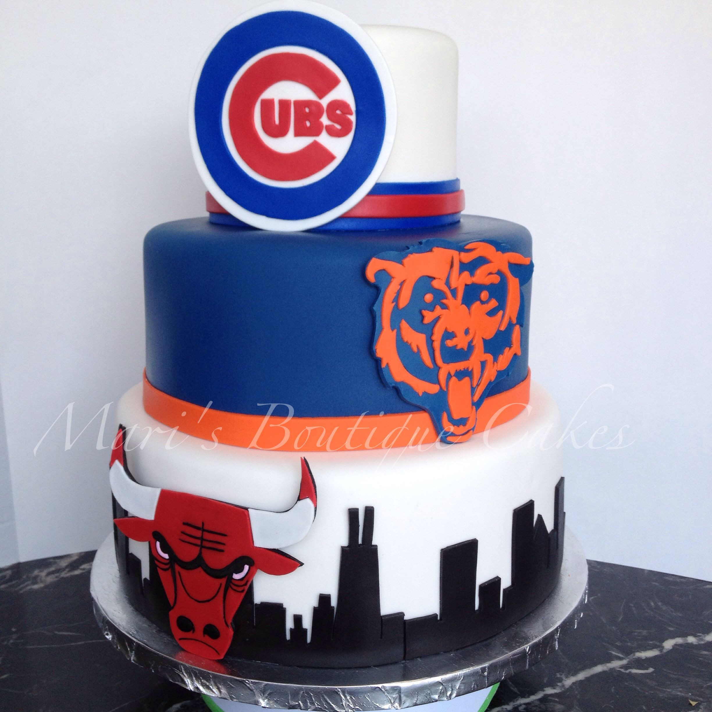 Birthday Cakes Chicago
 Chicago Cubs Chicago Bears and Chicago Bulls Cake by