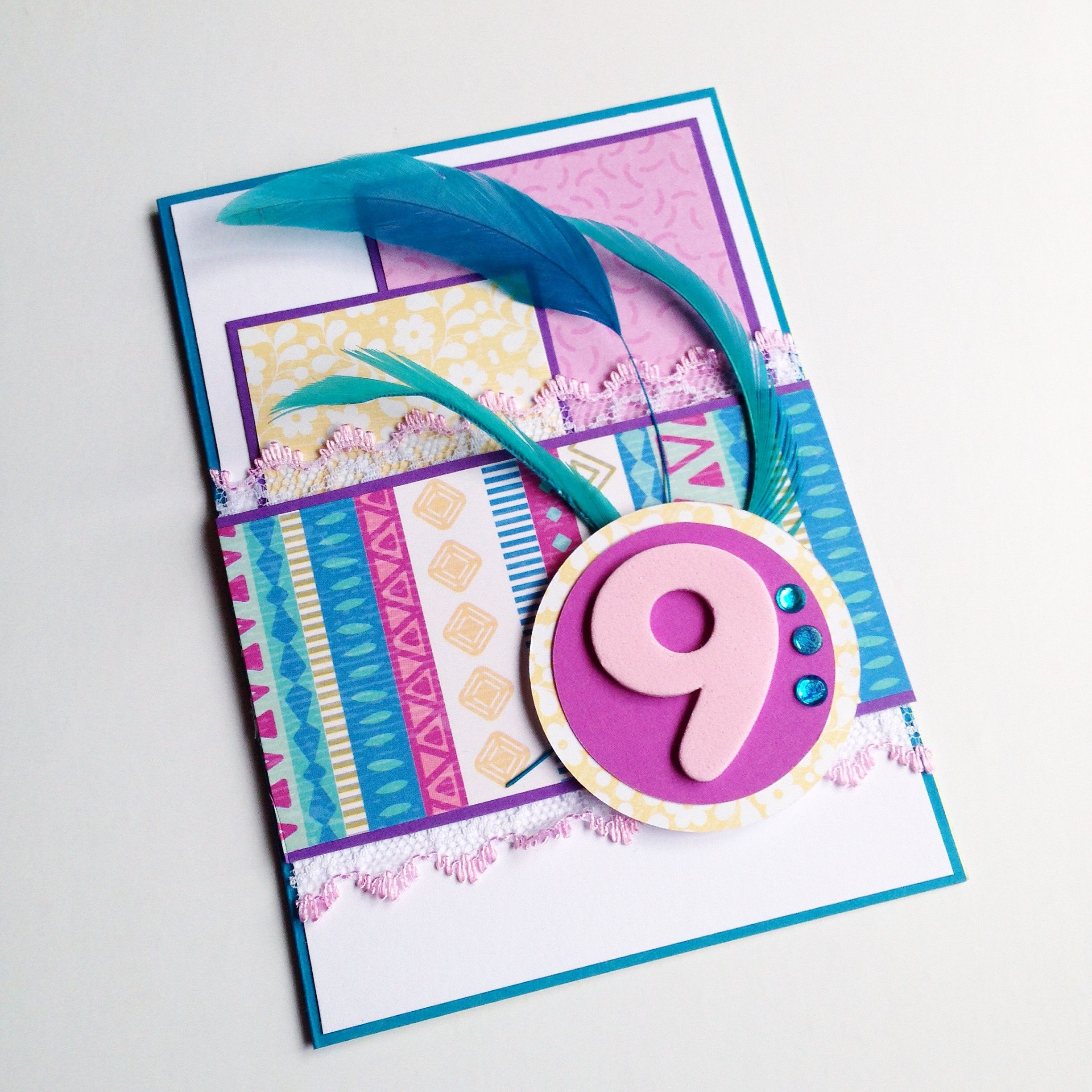Birthday Gift Ideas For 9 Yr Old Girl
 Feathers and stripes birthday card for a 9 year old girl