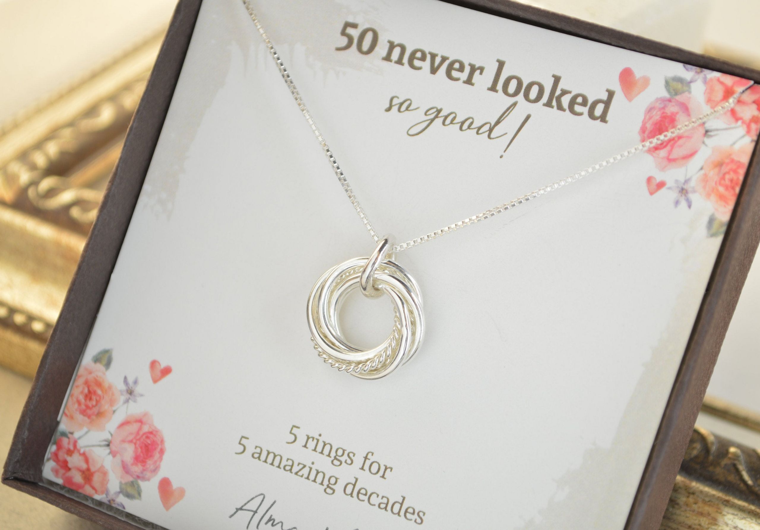 Birthday Gifts For 50 Year Old Woman
 50th Birthday jewelry for women 5 Rings necklace 50th