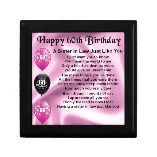 Birthday Gifts For Sister In Law
 Sister in Law Poem 60th Birthday Gift Boxes