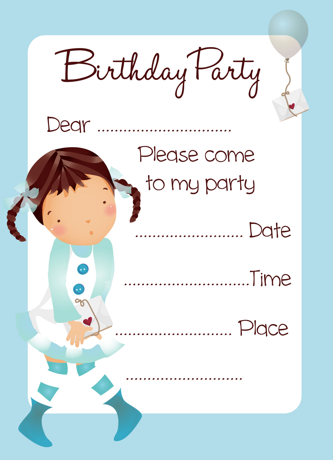 Birthday Girl Invitations
 Free Balloon Girl Birthday Party Invitation Printable