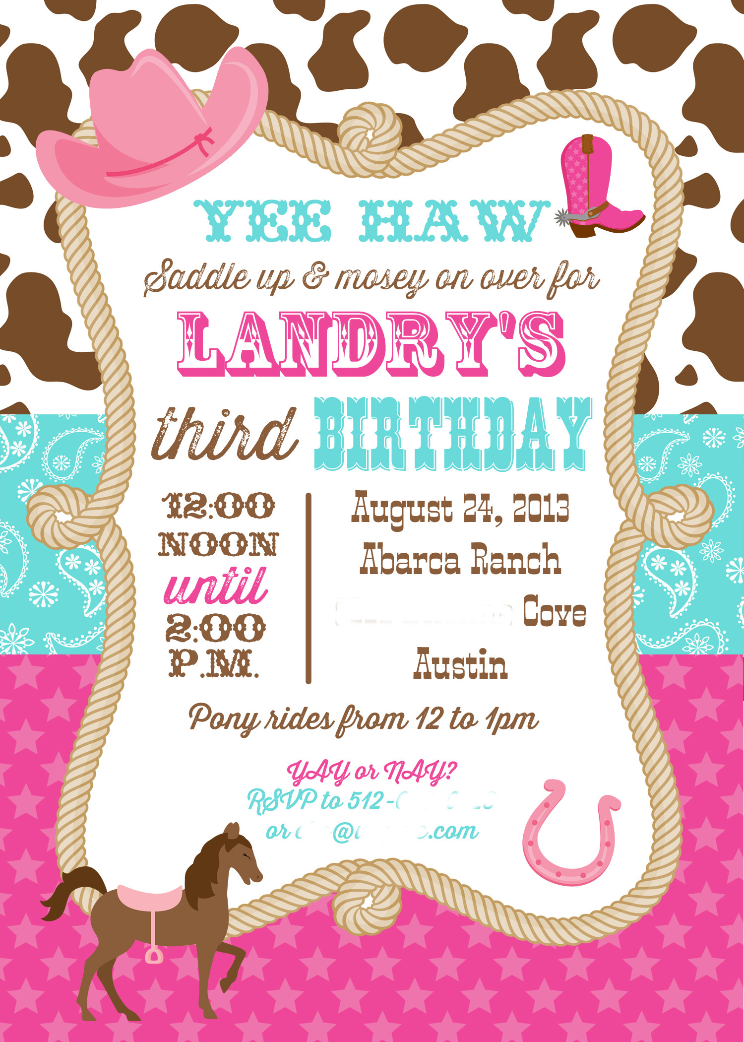 Birthday Invitations Ideas
 Landry’s Cowgirl 3rd Birthday Party