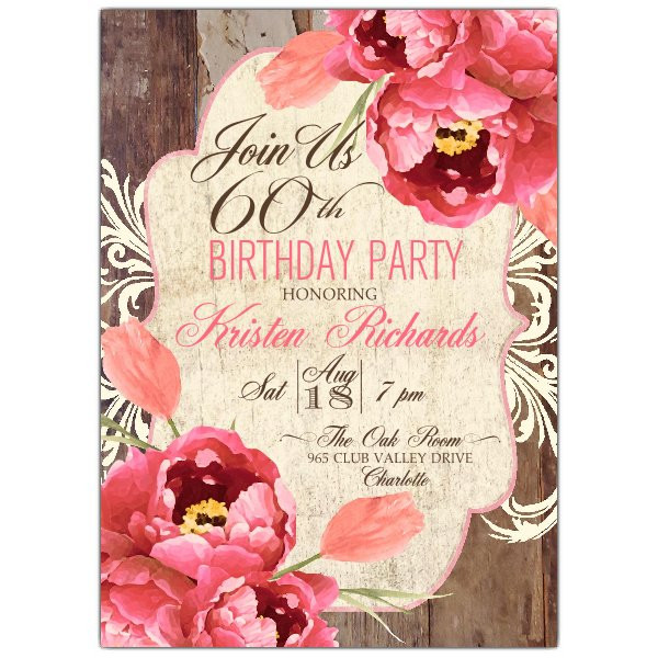Birthday Invitations Ideas
 Rustic Wood Floral Bouquet 60th Birthday Invitations