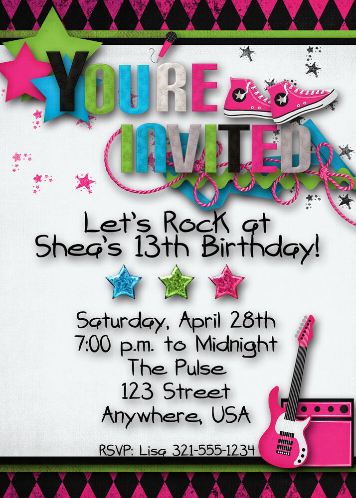 Birthday Invitations Ideas
 Rock Star Birthday Party Invitation Girl Teen Hip Hop