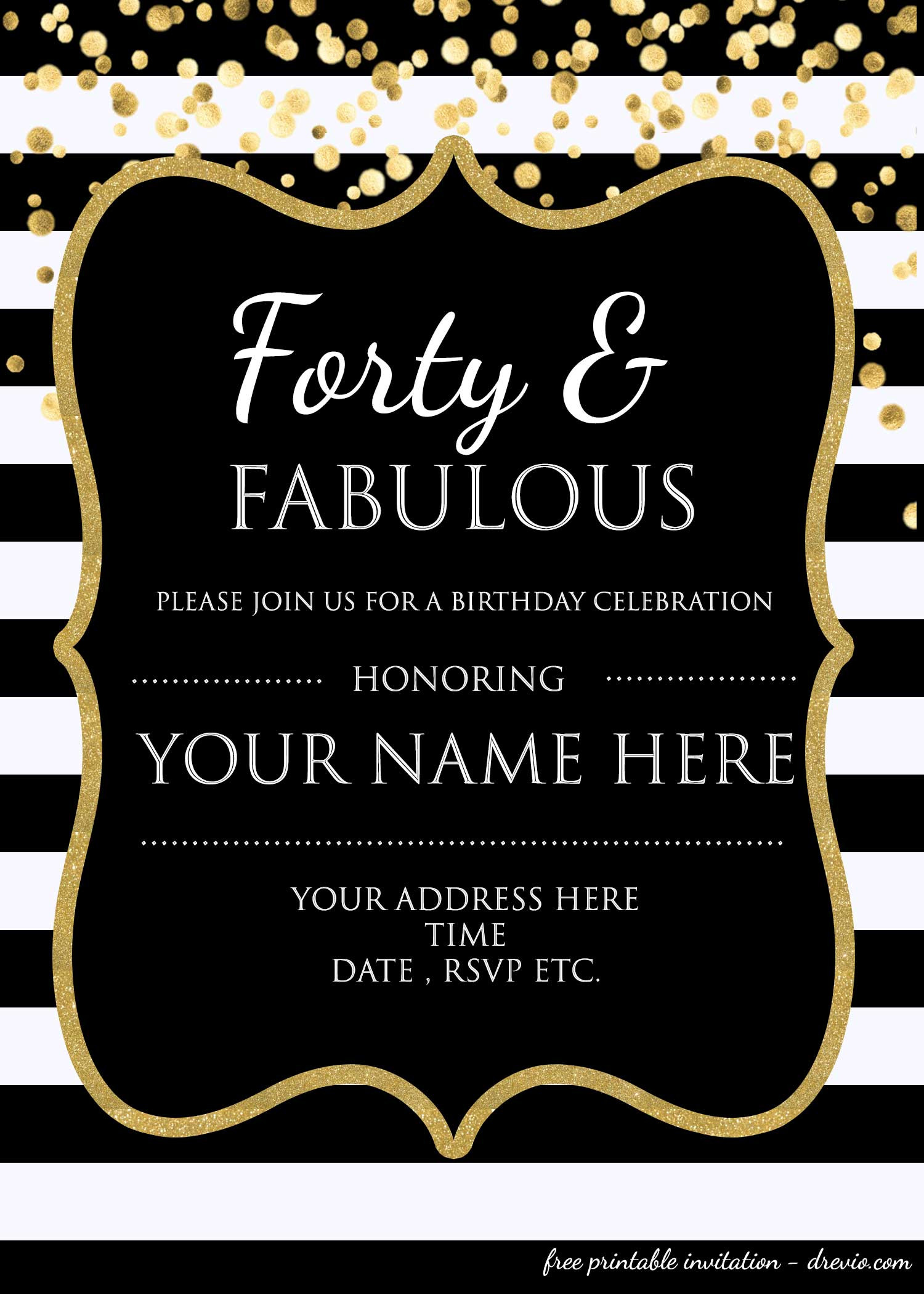 Birthday Invitations Template
 Forty & Fabulous 40th Birthday Invitation Template PSD