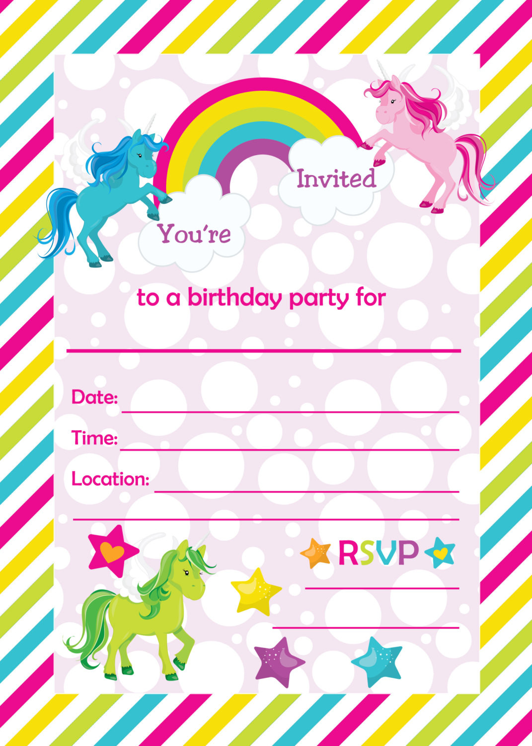 Birthday Invitations Template
 FREE Printable Golden Unicorn Birthday Invitation Template
