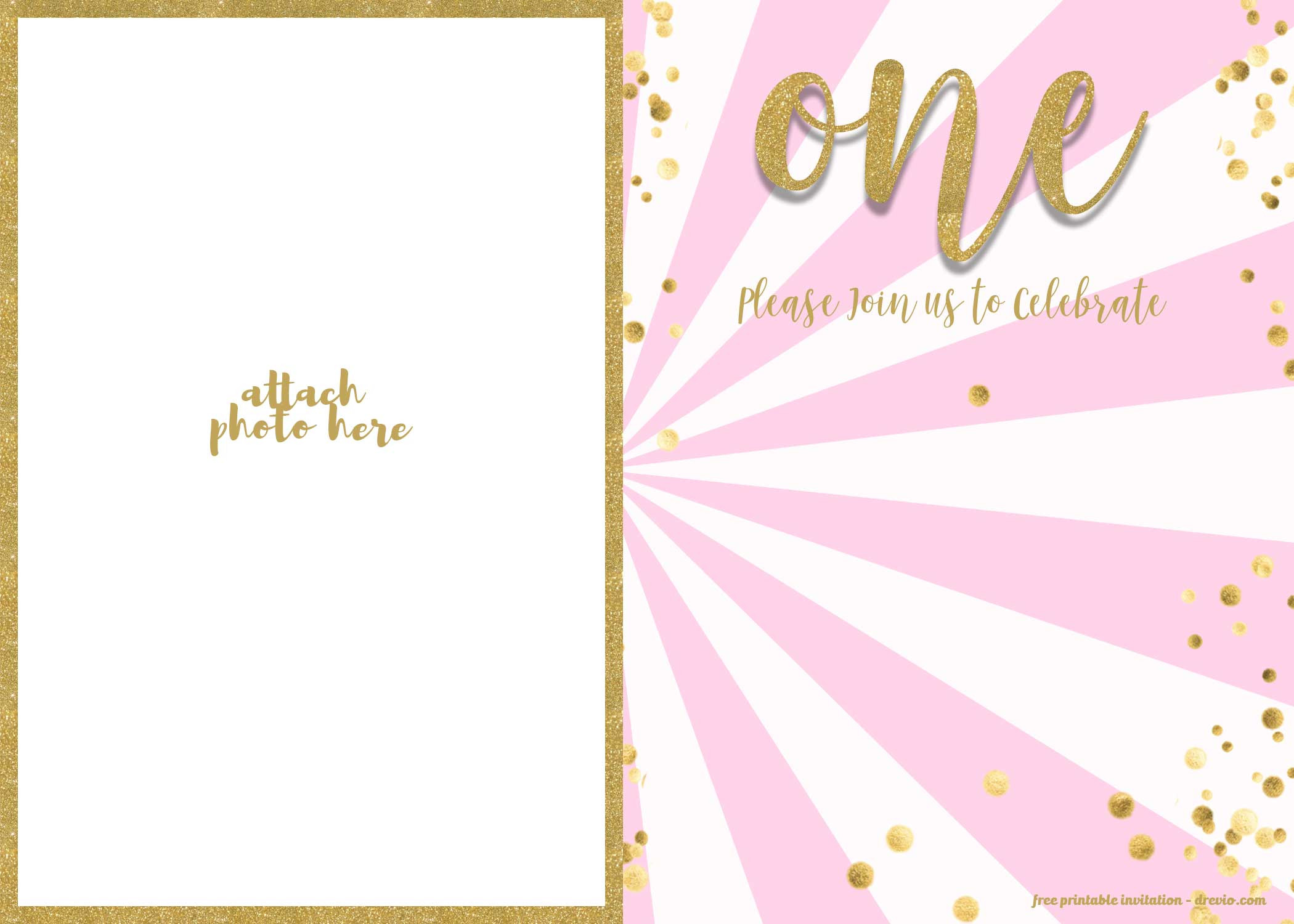 Birthday Invitations Template
 FREE 1st Birthday Invitation Pink and Gold glitter