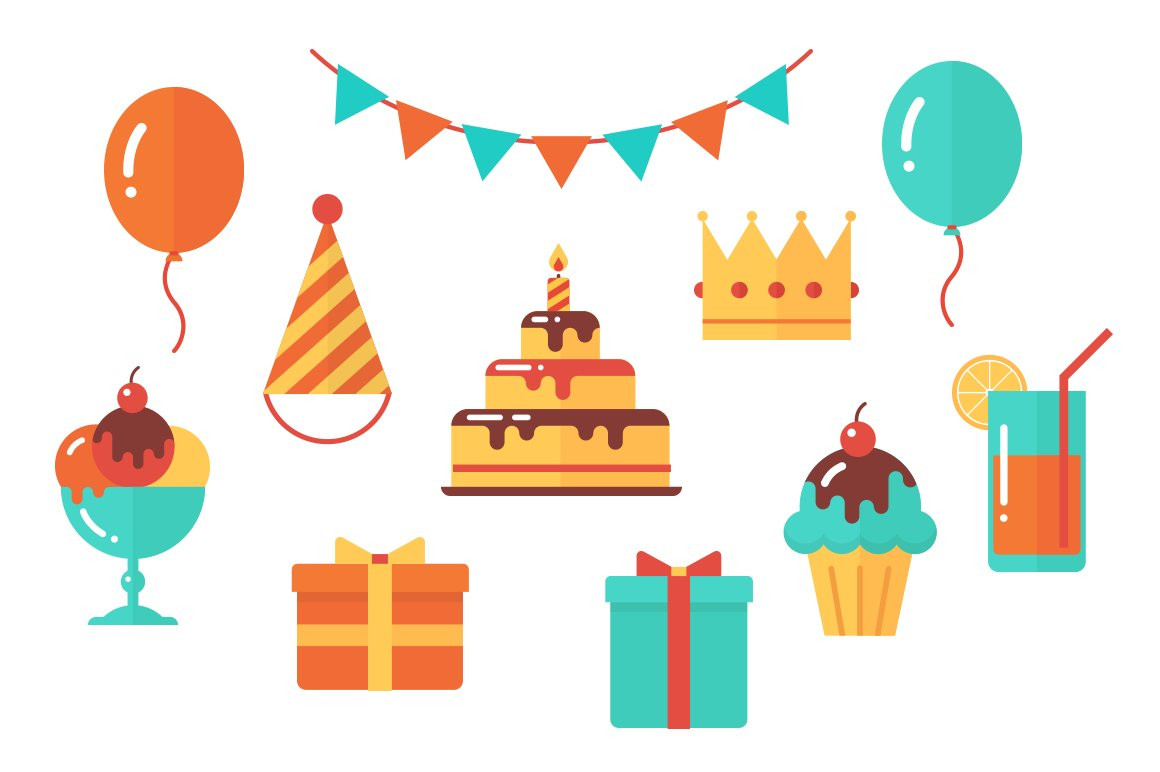 Birthday Party Clipart
 Birthday Vector Flat Clip Art Illustrations Creative