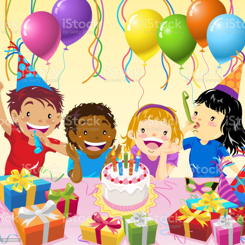 Birthday Party Clipart
 Multiethnic Children Birthday Party Stock Vector Art