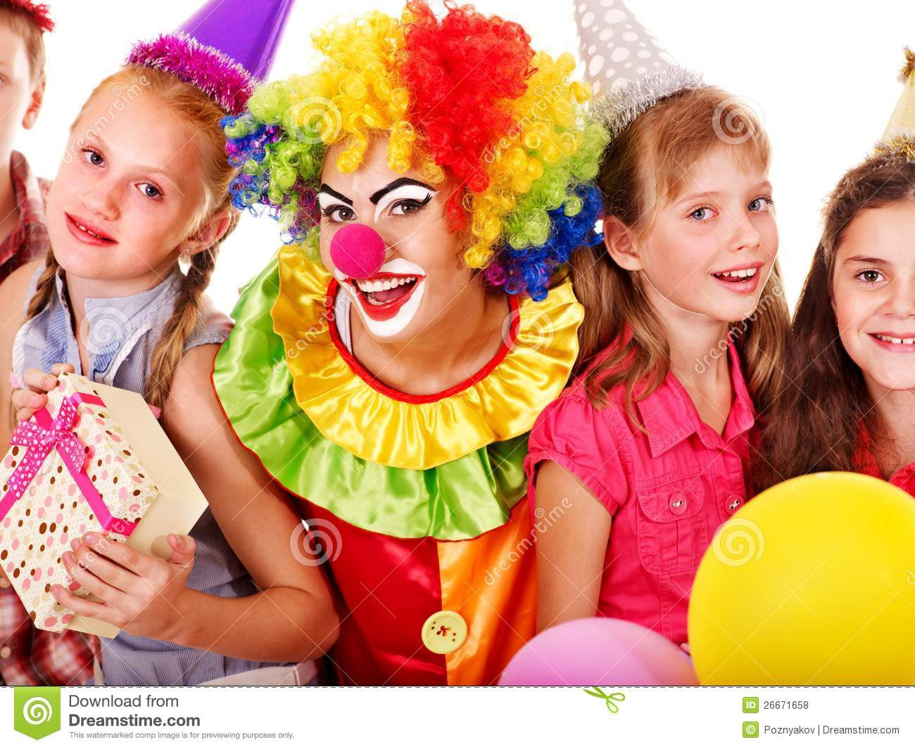 Birthday Party Clowns
 Birthday Party Group Teen With Clown Stock