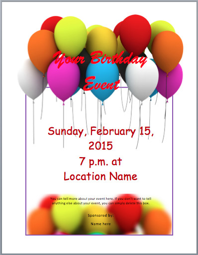 Birthday Party Invitation Template Word
 Birthday Party Invitation Flyer Templates 3 Printable