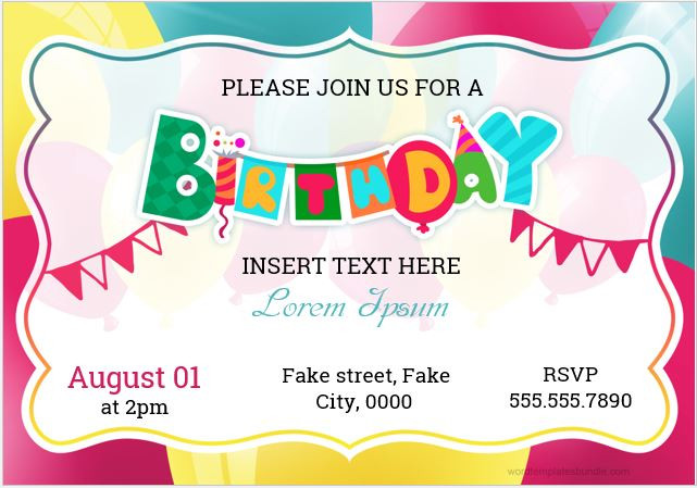 Birthday Party Invitation Template Word
 Birthday Party Invitation Cards for MS Word