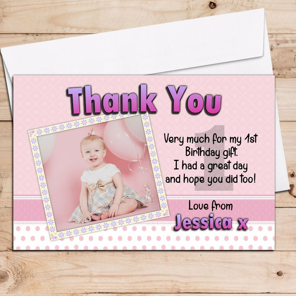 Birthday Thank You Cards
 10 Personalised Girls 1st First Birthday Party Thank you