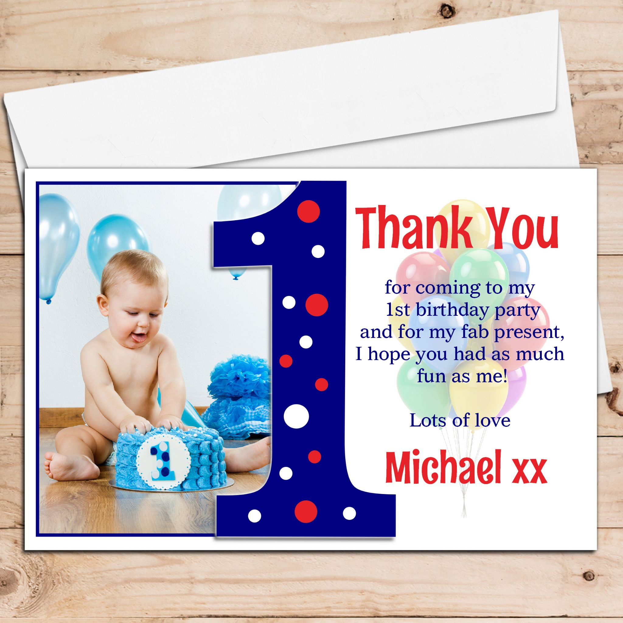 Birthday Thank You Cards
 10 Personalised Boys First 1st Birthday Thank you PHOTO