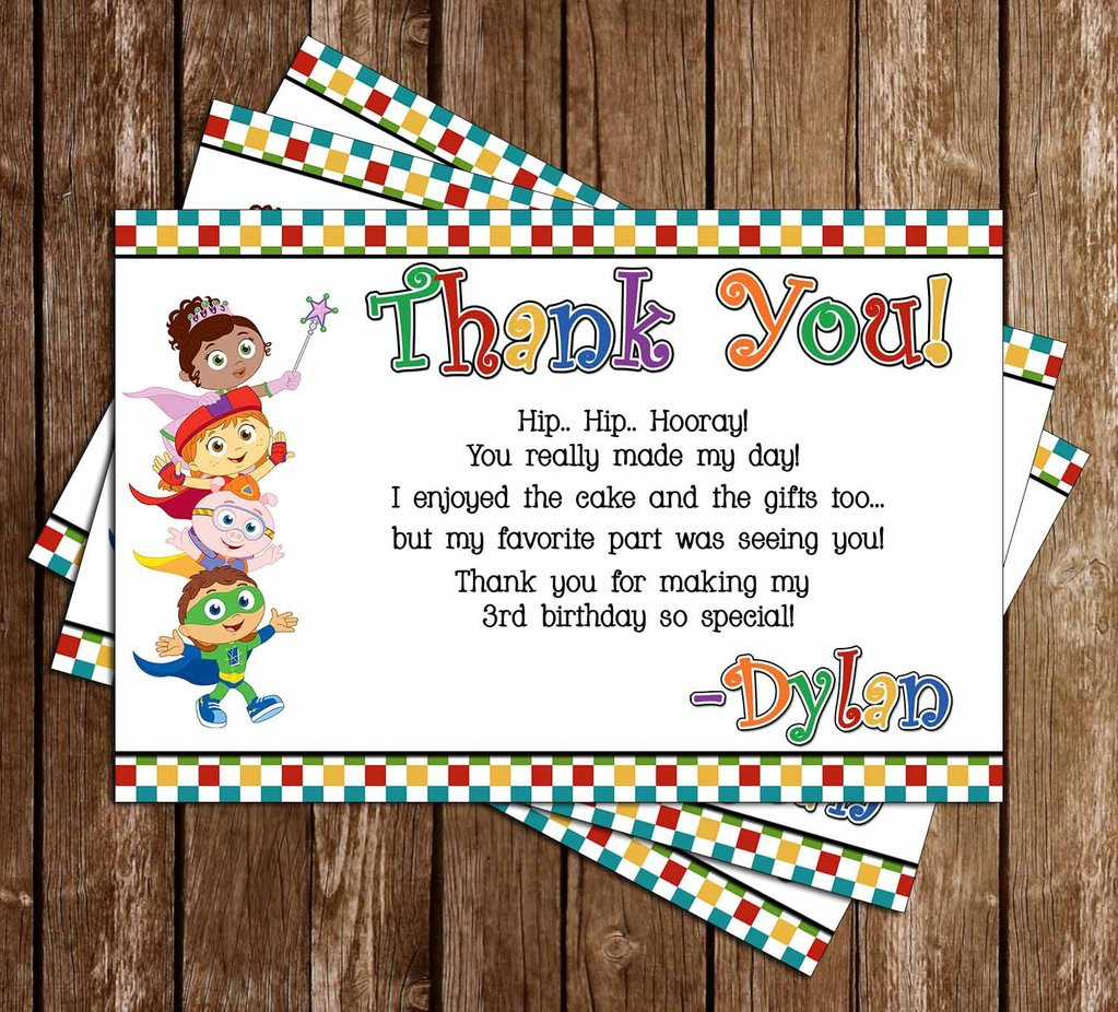 Birthday Thank You Cards
 Novel Concept Designs Super Why Birthday Party Thank You