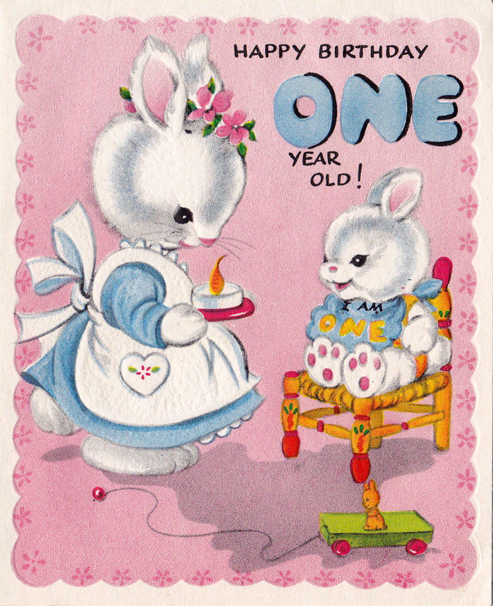 Birthday Wishes For One Year Old
 Vintage 1950s Happy Birthday 1 Year Old Greeting Card 01