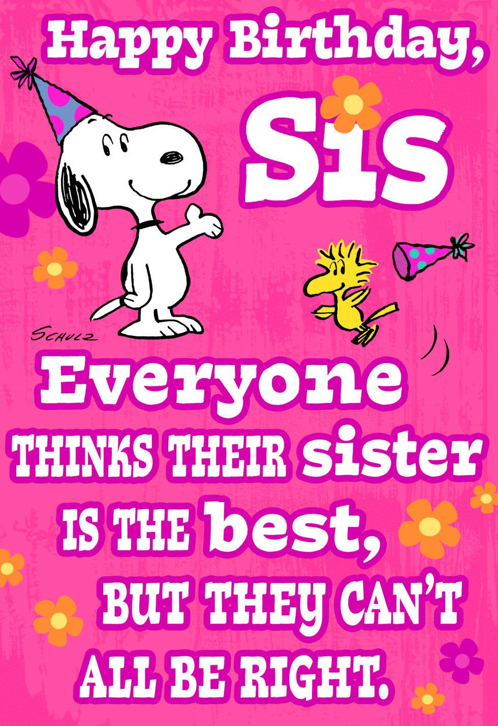 Birthday Wishes Sister Funny
 Peanuts Snoopy and Woodstock Best Sister Funny Birthday