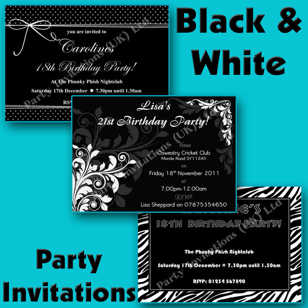 Black And White Birthday Invitations
 Personalised BLACK & WHITE THEMED Birthday Hen Party