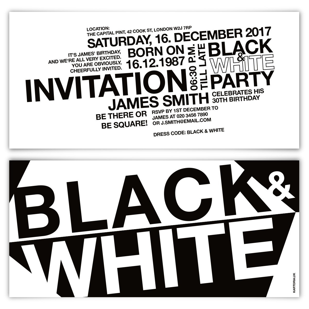 Black And White Birthday Invitations
 Birthday Invitation Cards Black and White Party White
