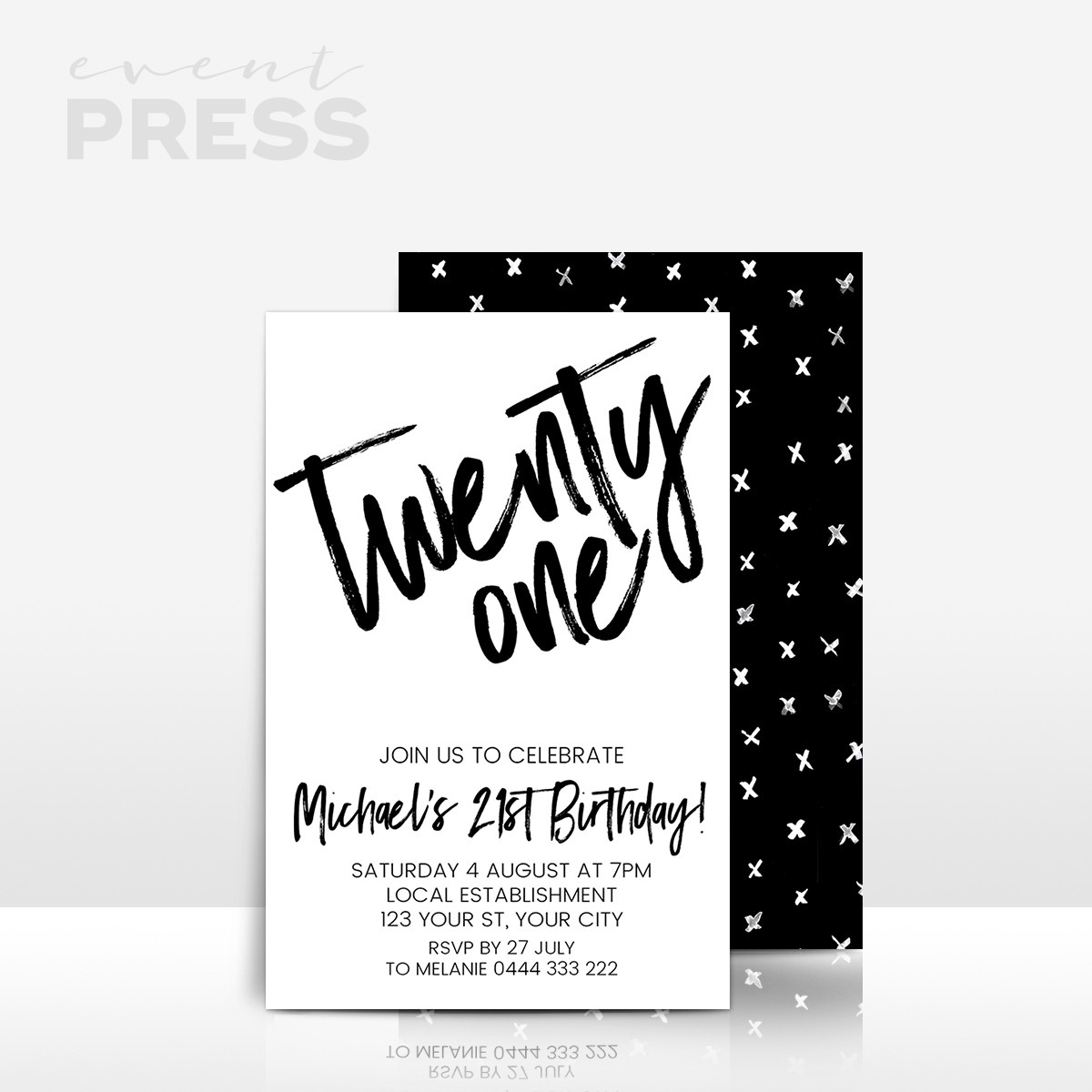Black And White Birthday Invitations
 Birthday invitation twenty first in black and white