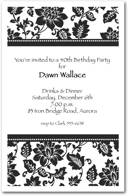 Black And White Birthday Invitations
 Black Damask Birthday Invitations