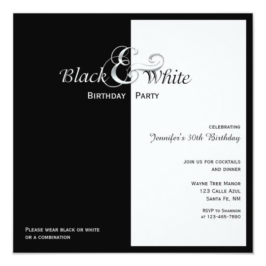 Black And White Birthday Invitations
 Elegant Black and White Party Invitation