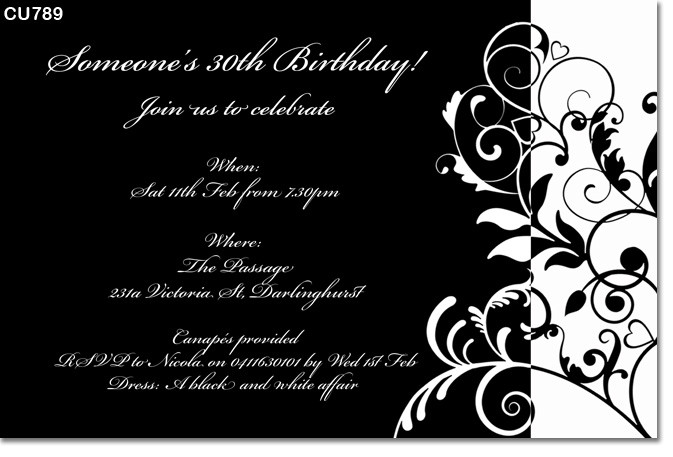 Black And White Birthday Invitations
 CU789 Black and White Birthday Invitation La s