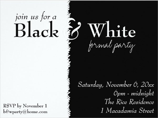 Black And White Birthday Invitations
 9 Black and White Party Invitation Designs & Templates