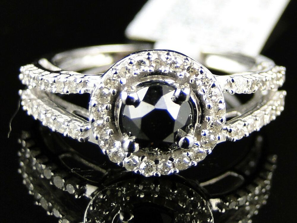 Black And White Diamond Engagement Rings For Women
 10K La s Womens White Gold Black Diamond Round Cut
