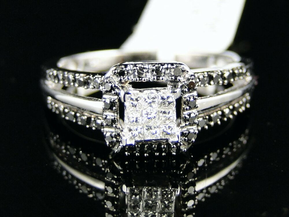 Black And White Diamond Engagement Rings For Women
 WHITE GOLD LADIES WOMENS BRIDAL ENGAGEMENT PRINCESS CUT