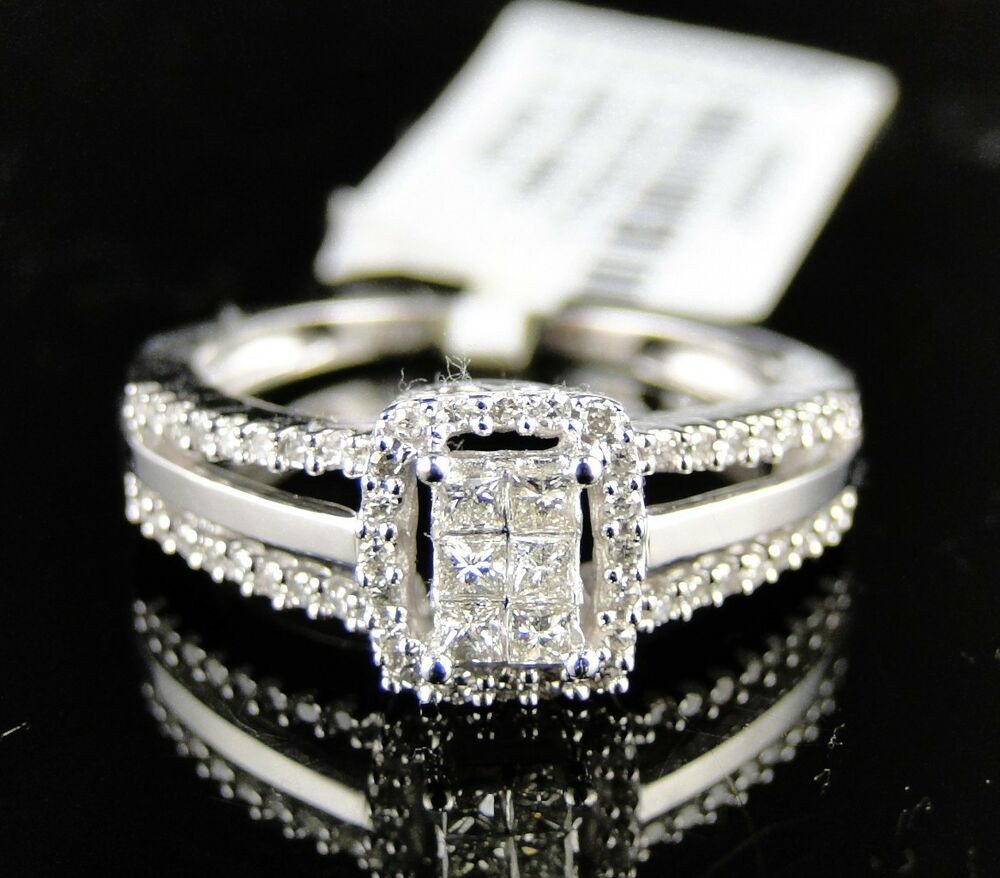 Black And White Diamond Engagement Rings For Women
 14K LADIES WOMENS WHITE GOLD PRINCESS CUT DIAMOND BRIDAL
