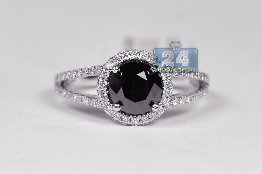 Black And White Diamond Engagement Rings For Women
 Womens Black Diamond Engagement Ring 18K White Gold 1 98 ct